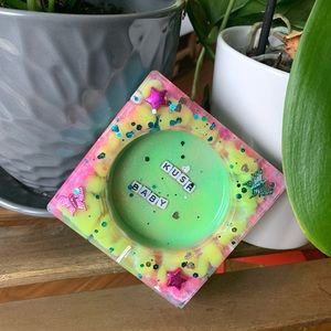 “Kush Baby” handcrafted glitter resin ashtray